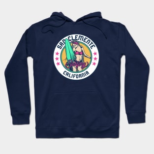 Retro Surfer Babe Badge San Clemente California Hoodie